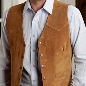 Men's Faux Suede Buckskin Color Western Detail Medium